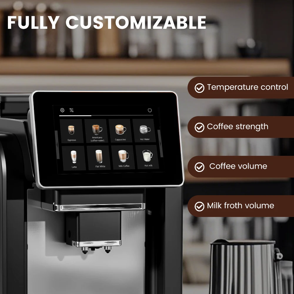 Mcilpoog WS817 -7 インチ colorfAutomatic エスプレッソマシン、ミルク泡立て器付き、家庭およびオフィス用 21 フレーバー - 画像 (5)