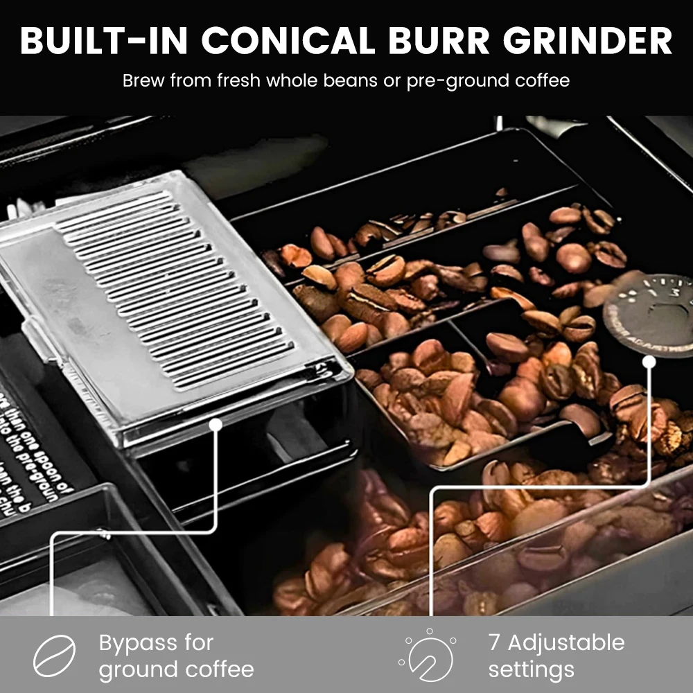 Mcilpoog WS817 -7 インチ colorfAutomatic エスプレッソマシン、ミルク泡立て器付き、家庭およびオフィス用 21 フレーバー - 画像 (3)