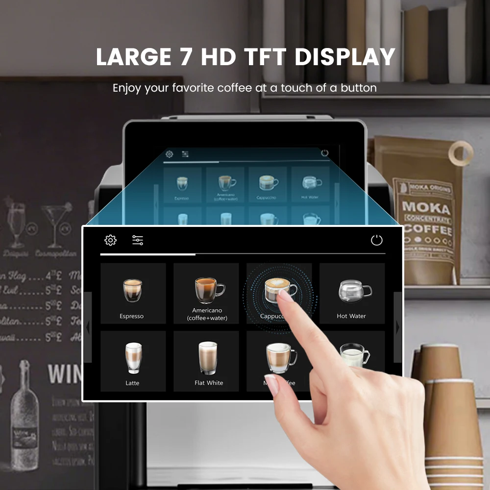 Mcilpoog WS817 -7 インチ colorfAutomatic エスプレッソマシン、ミルク泡立て器付き、家庭およびオフィス用 21 フレーバー - 画像 (4)