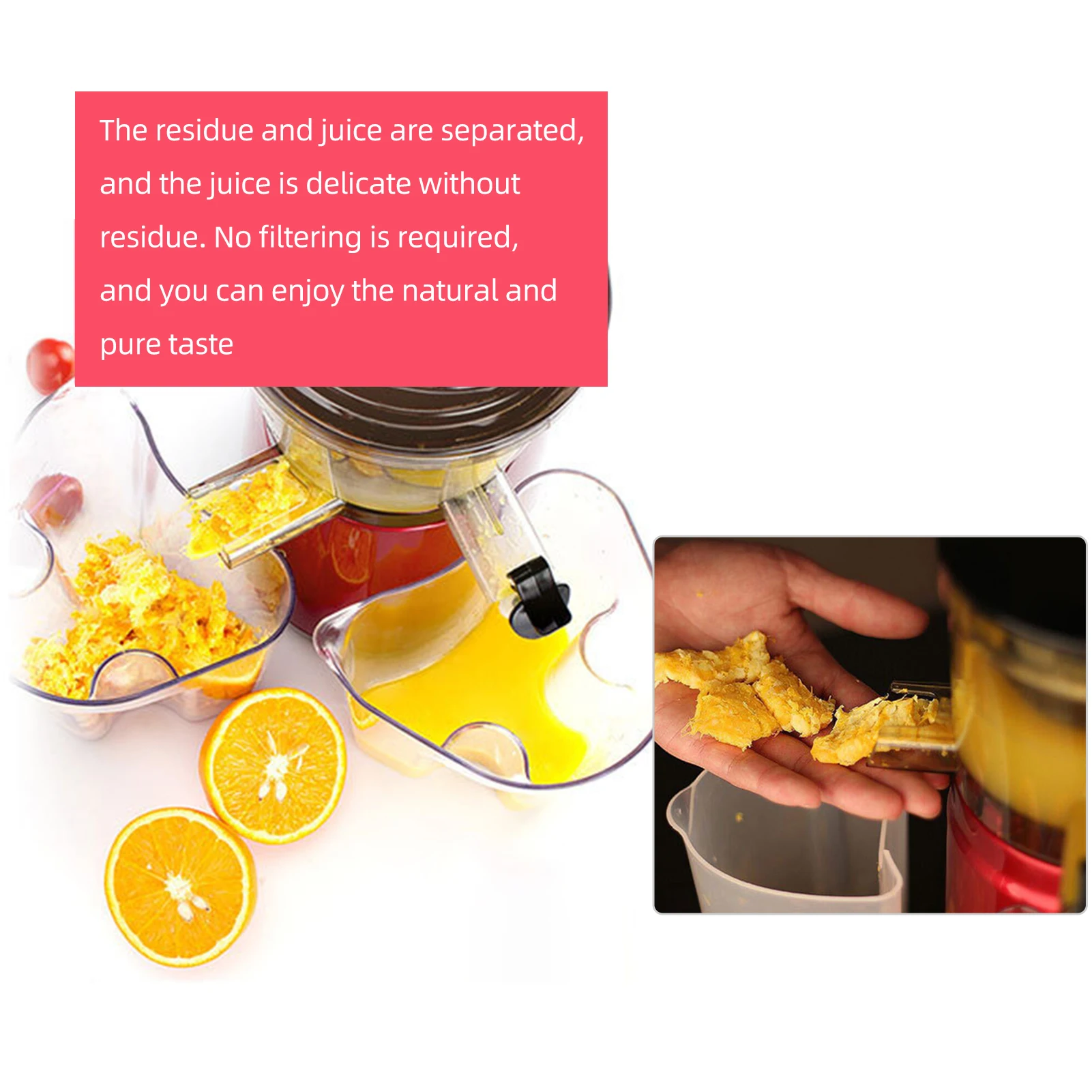 コールドプレスジューサーマシン、フルーツスクイーザー、フレッシュジュース、オレンジフードプロセッサー、キッチン家電、スローティティング、ジューシングマシン - 画像 (3)